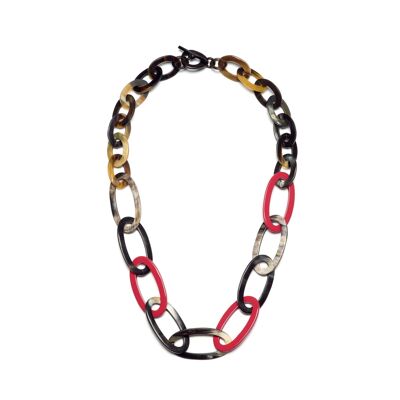 Collier lien ovale noir naturel & corne rouge