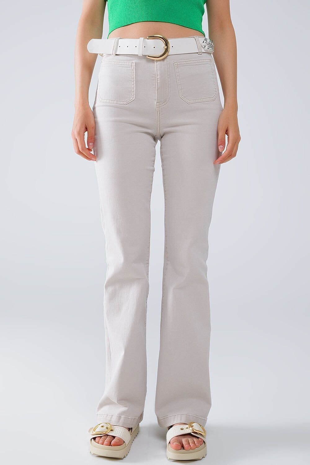 Jeans skinny svasati BEIGE con dettaglio tasca frontale