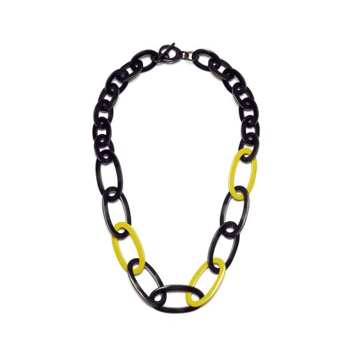 Oval link black & chartreuse horn link necklace