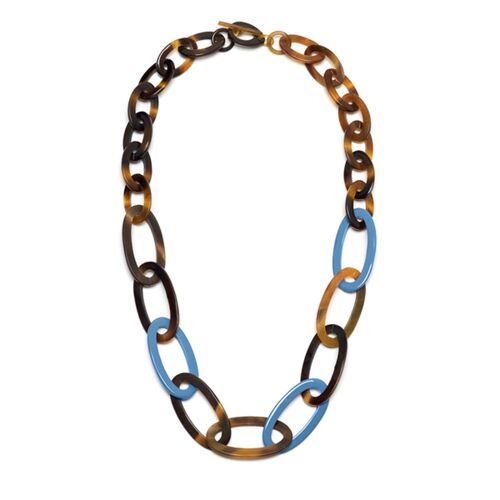 Oval link brown & Blue horn link necklace