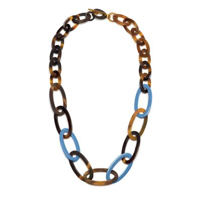 Halskette mit ovalen Gliedern aus braunem und blauem Horn