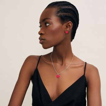 Petite boucle d'oreille clou ronde laquée Rouge 3