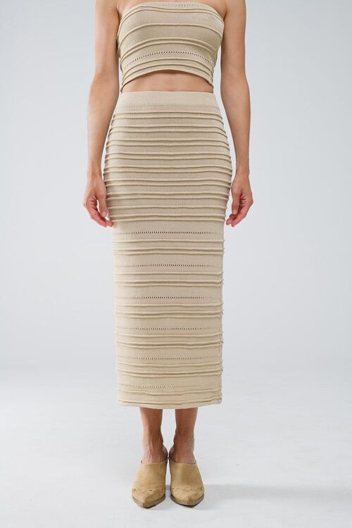Knitted Midi pencil Skirt in Beige