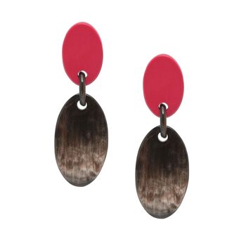 Boucles d'oreilles pendantes ovales noires naturelles et laquées rouges 1
