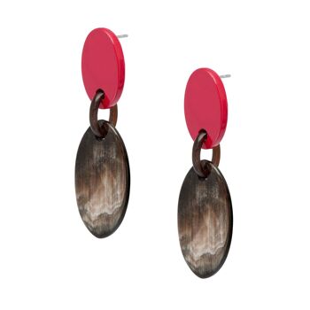 Boucles d'oreilles pendantes ovales noires naturelles et laquées rouges 2