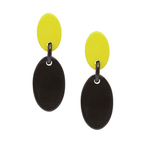 Black and chartreuse lacquered oval drop earrings