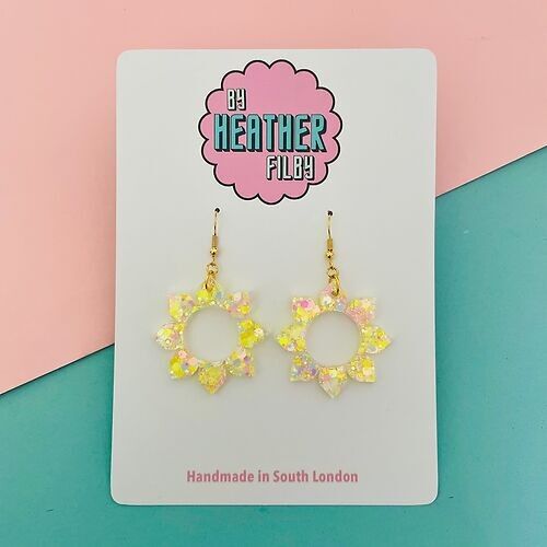 Pastel Yellow Glitter Sun Earrings