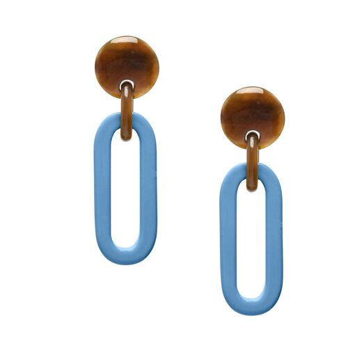 Blue and brown natural lacquered Oblong link earrings