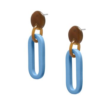 Boucles d'oreilles maillons oblongs laqués naturels bleu et marron 2