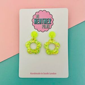 Boucles d’oreilles à paillettes de fleurs style années 60 vert lime