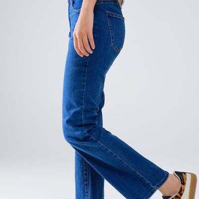 Basic Dark Blue Denim Jeans With Braid Detail At Waist