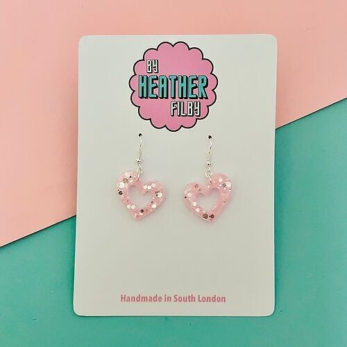 Light Pink Glitter Heart Earrings