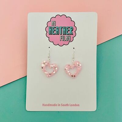 Light Pink Glitter Heart Earrings