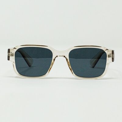 Klobige, quadratische Sonnenbrille mit transparentem, rauchigem Rahmen