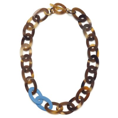 Mittellange Halskette mit ovalen Gliedern in Naturbraun und Blau