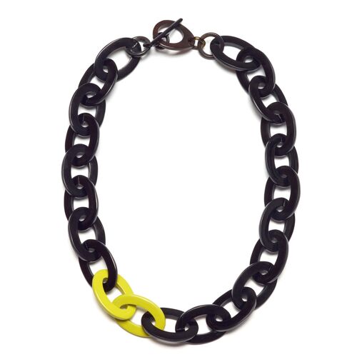 Black and chartreuse Mid length oval link necklace