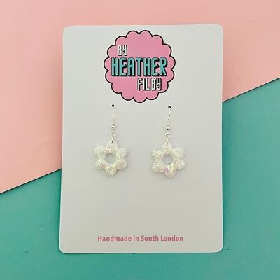 Mini White Flower Drop Earrings