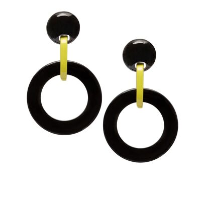 Black and chartreuse lacquered round link earrings