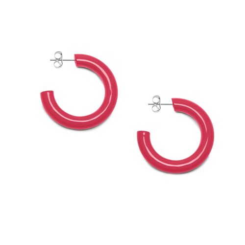 Rounded red lacquered horn hoop earring