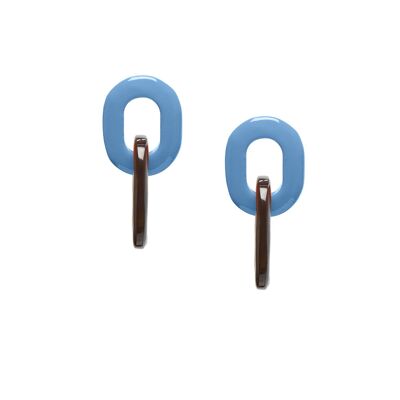 Boucle d'oreille double maillon bleu et marron