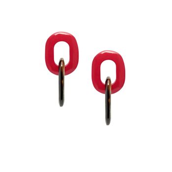 Boucle d'oreille double maillon naturel rouge et noir 1