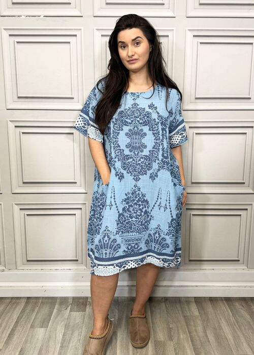 Lightweight Printed Cotton Dress with Pockets