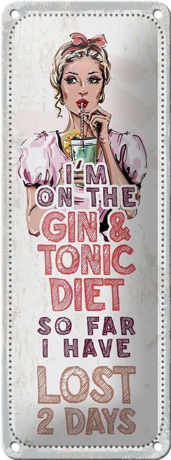 Plaque en étain disant Je suis sur le régime Gin & Tonic, décoration 10x27cm 1