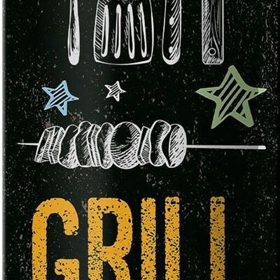 Cartel de chapa que dice Grill & Chill Meat Grilling 10x27cm Decoración