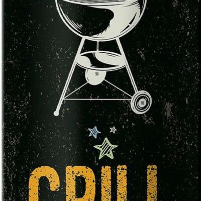 Cartel de chapa con texto Grill & Chill Lounge decoración 5 estrellas 10x27cm