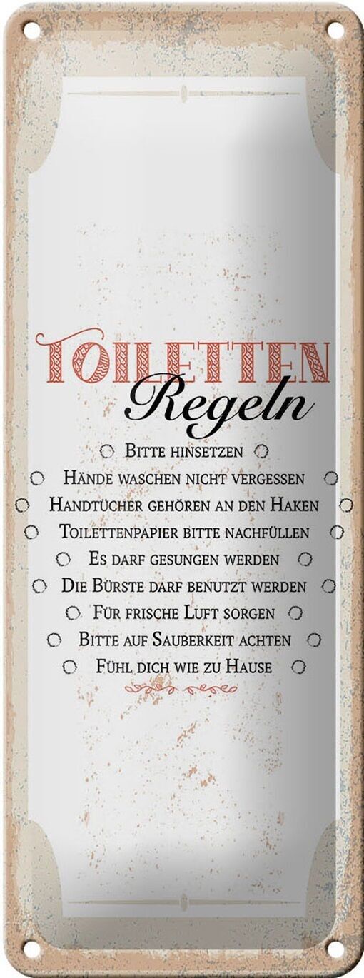 Targa in metallo con scritta "Regole del WC: sedersi, 10x27 cm".