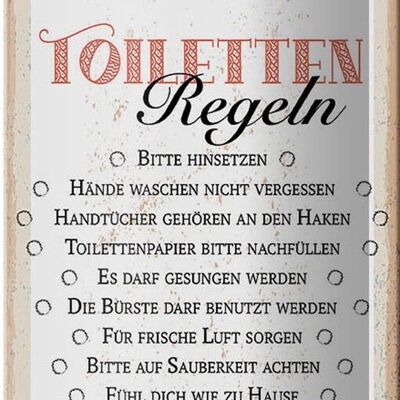 Targa in metallo con scritta "Regole del WC: sedersi, 10x27 cm".