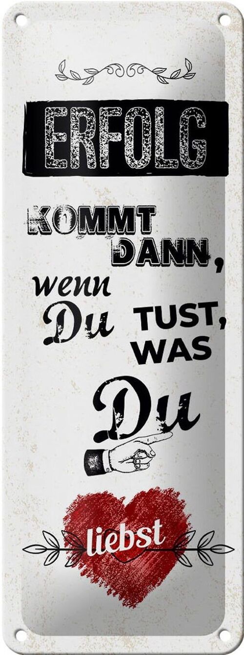 Blechschild Spruch Erfolg dann du tust was du liebst 10x27cm