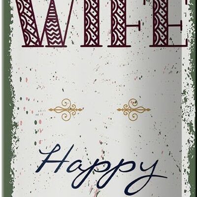 Cartel de chapa que dice Feliz esposa vida feliz 10x27cm decoración