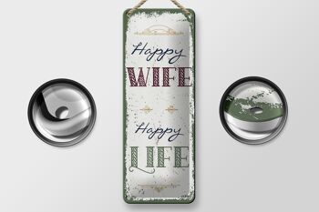 Panneau en étain disant Happy Wife Happy Life, décoration 10x27cm 2