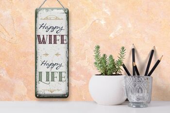 Panneau en étain disant Happy Wife Happy Life, décoration 10x27cm 3