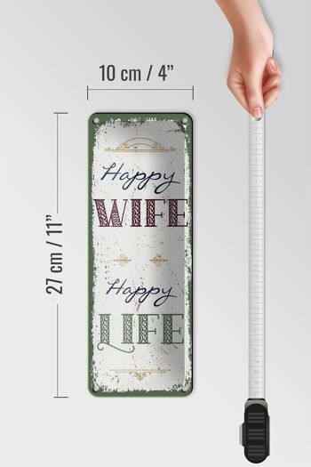 Panneau en étain disant Happy Wife Happy Life, décoration 10x27cm 4