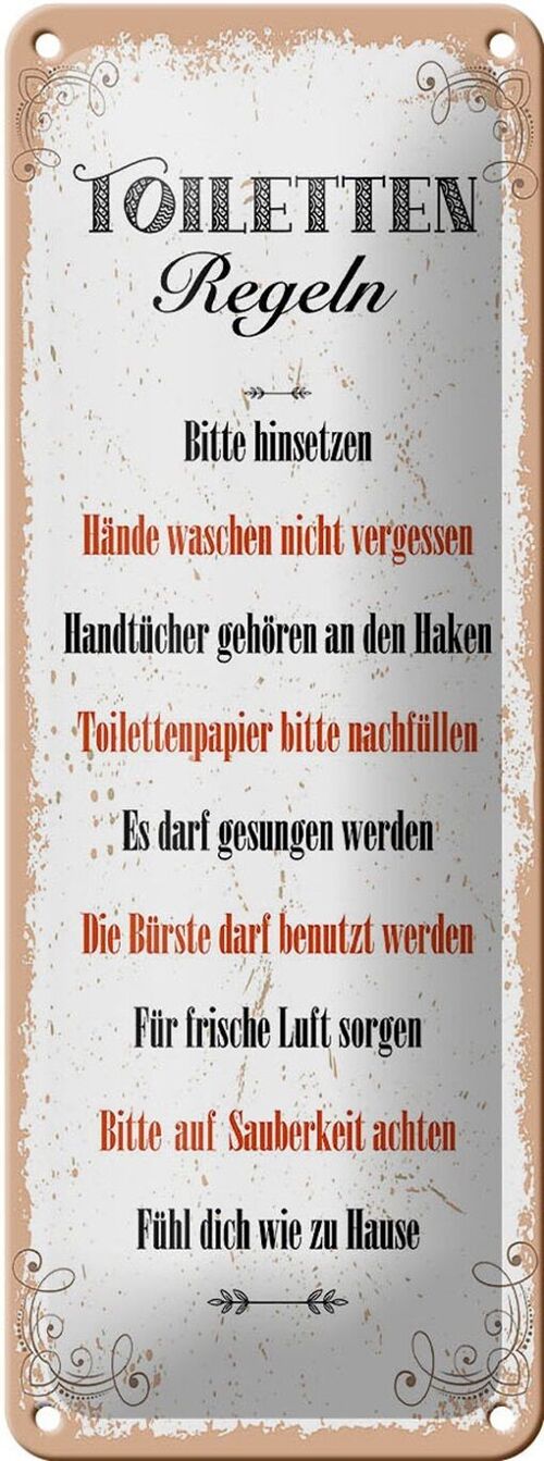 Blechschild Spruch Toilletten Regeln darf gesungen 10x27cm