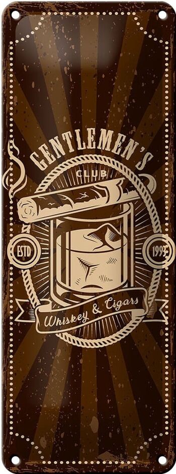 Plaque en tôle 10x27cm Gentlemen's Club Whisky & Cigars 1