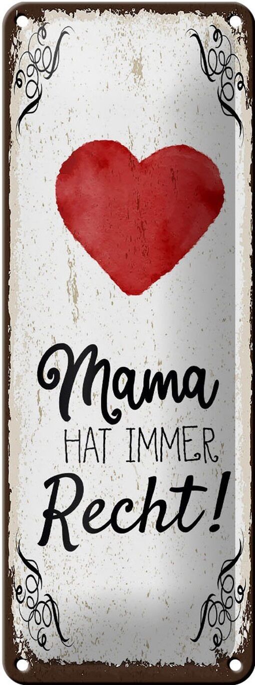 Tin sign saying family mom is always right 10x27cm decoration