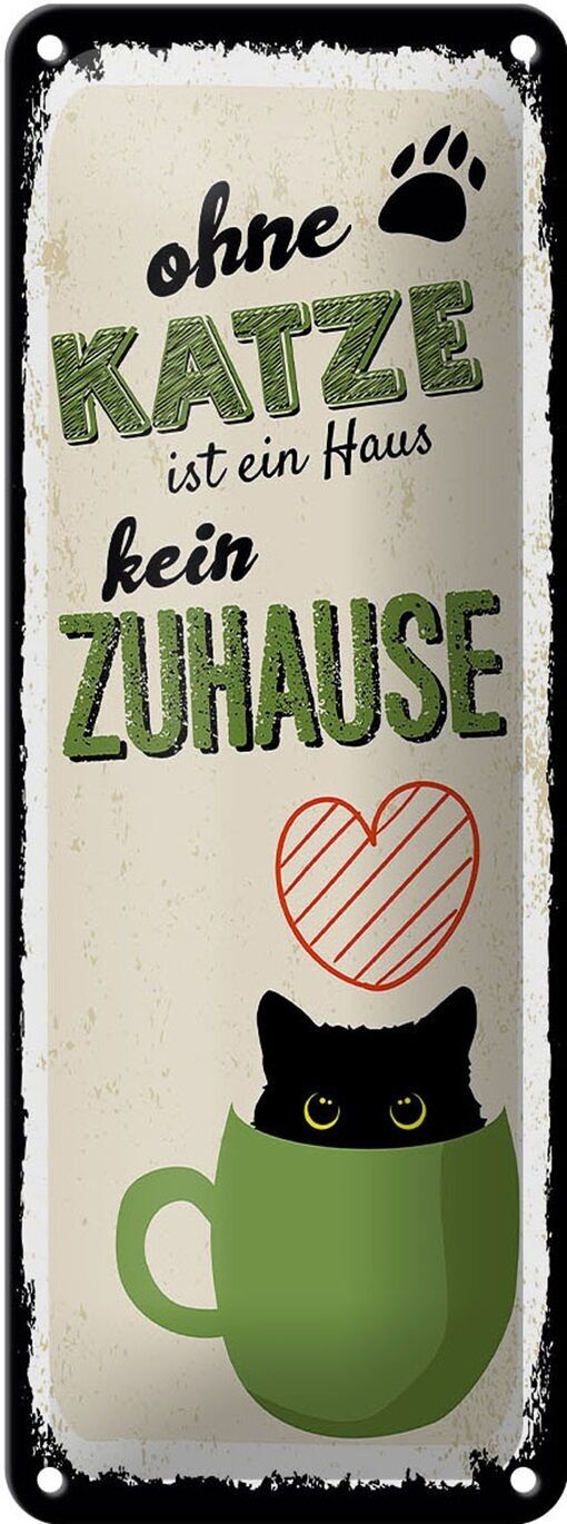 Targa in metallo con scritta "Senza gatto, la casa non è una casa" 10x27 cm