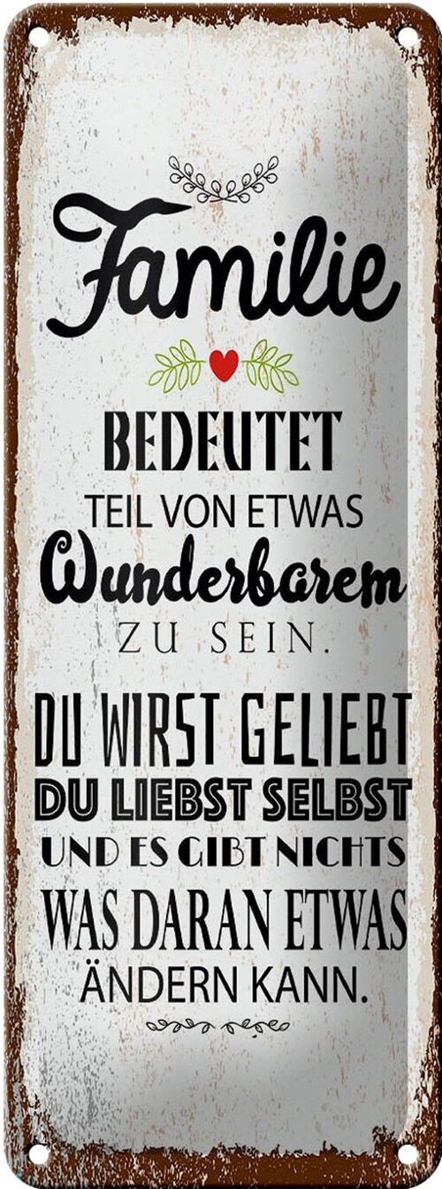 Blechschild Spruch Familie Teil von etwas wunderbarem 10x27cm