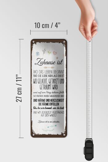 Plaque en étain disant "La maison est là où la vie commence" 10x27 cm 4