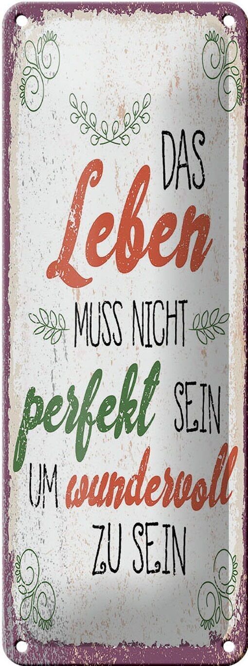Targa in metallo che dice che la vita non deve essere perfetta, 10x27 cm
