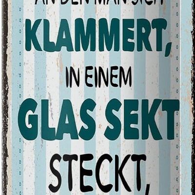 Blechschild 10x27cm Spruch Wenn der letzte Strohhalm in einem Glas Sekt steckt