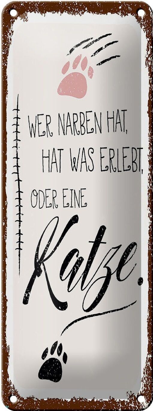 Targa in metallo con scritta "gatto che ha cicatrici", cosa ha vissuto, 10x27 cm