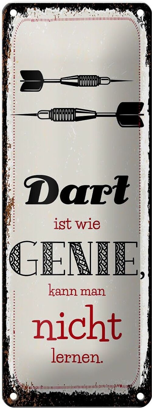 Blechschild Spruch Dart Genie kann man nicht lernen 10x27cm