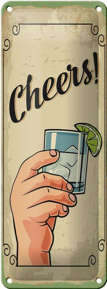 Plaque en étain Cheers Gin Tonic Lemon Prost 10x27cm, décoration 1