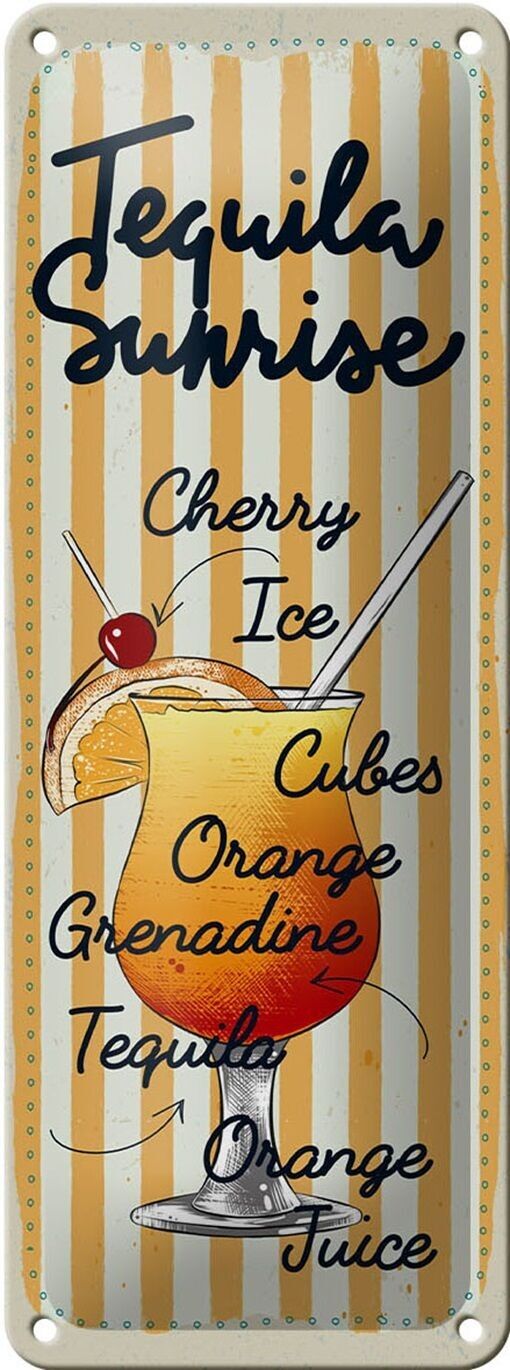 Plaque en tôle Tequila Sunrise Cerise Orange 10x27cm