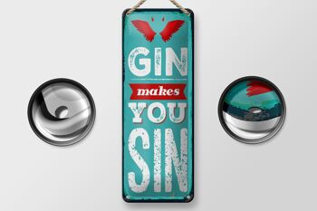 Panneau en étain disant Gin makes you Sin Devil Hell, décoration 10x27cm 2