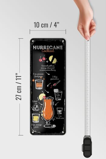 Plaque en tôle Recette Hurricane Cocktail Recipe 10x27cm 4